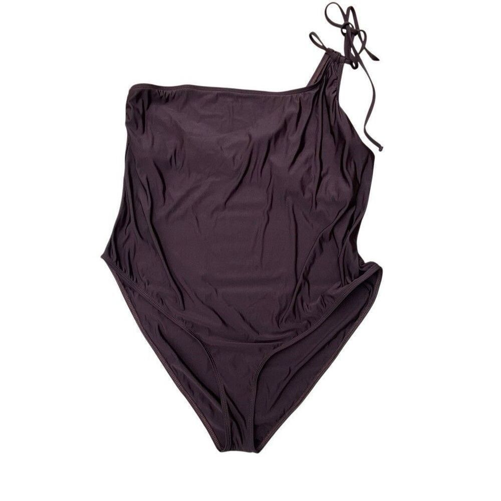 Good American Shine One Shoulder 1pc Swimsuit Sz 7 Plus 2X Brown New * FLAW